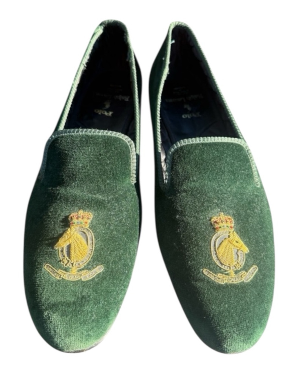 RARE! Vintage Polo Ralph Lauren Green Velvet Embroidered Vamp Smoking Slippers